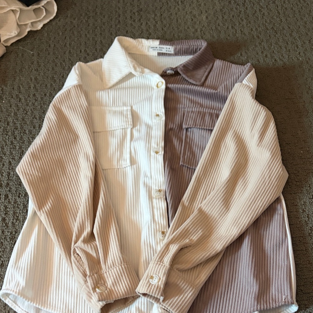 SHEIN Kids Two-Tone Corduroy Jacket - Cream and Brown